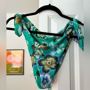 aerie Green Floral swim bottoms with Blue and Black Accents